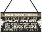 Man Cave Rules Funny Plaque Games Boys Room Beer Sign Gifts 