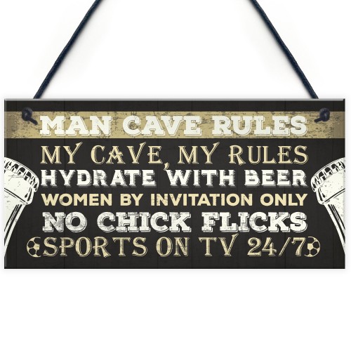 Man Cave Rules Funny Plaque Games Boys Room Beer Sign Gifts 