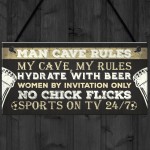 Man Cave Rules Funny Plaque Games Boys Room Beer Sign Gifts 