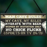 Man Cave Rules Funny Plaque Games Boys Room Beer Sign Gifts 