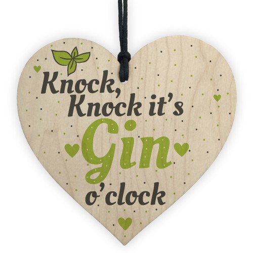 Gin O Clock Wood Heart Plaque Novelty Friendship Alcohol Gift