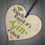 Gin O Clock Wood Heart Plaque Novelty Friendship Alcohol Gift