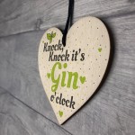 Gin O Clock Wood Heart Plaque Novelty Friendship Alcohol Gift