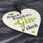 Gin O Clock Wood Heart Plaque Novelty Friendship Alcohol Gift