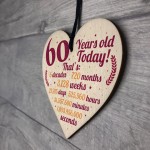 Novelty 60th Birthday Gift Wooden Heart Plaque Friendship Gift