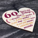 Novelty 60th Birthday Gift Wooden Heart Plaque Friendship Gift