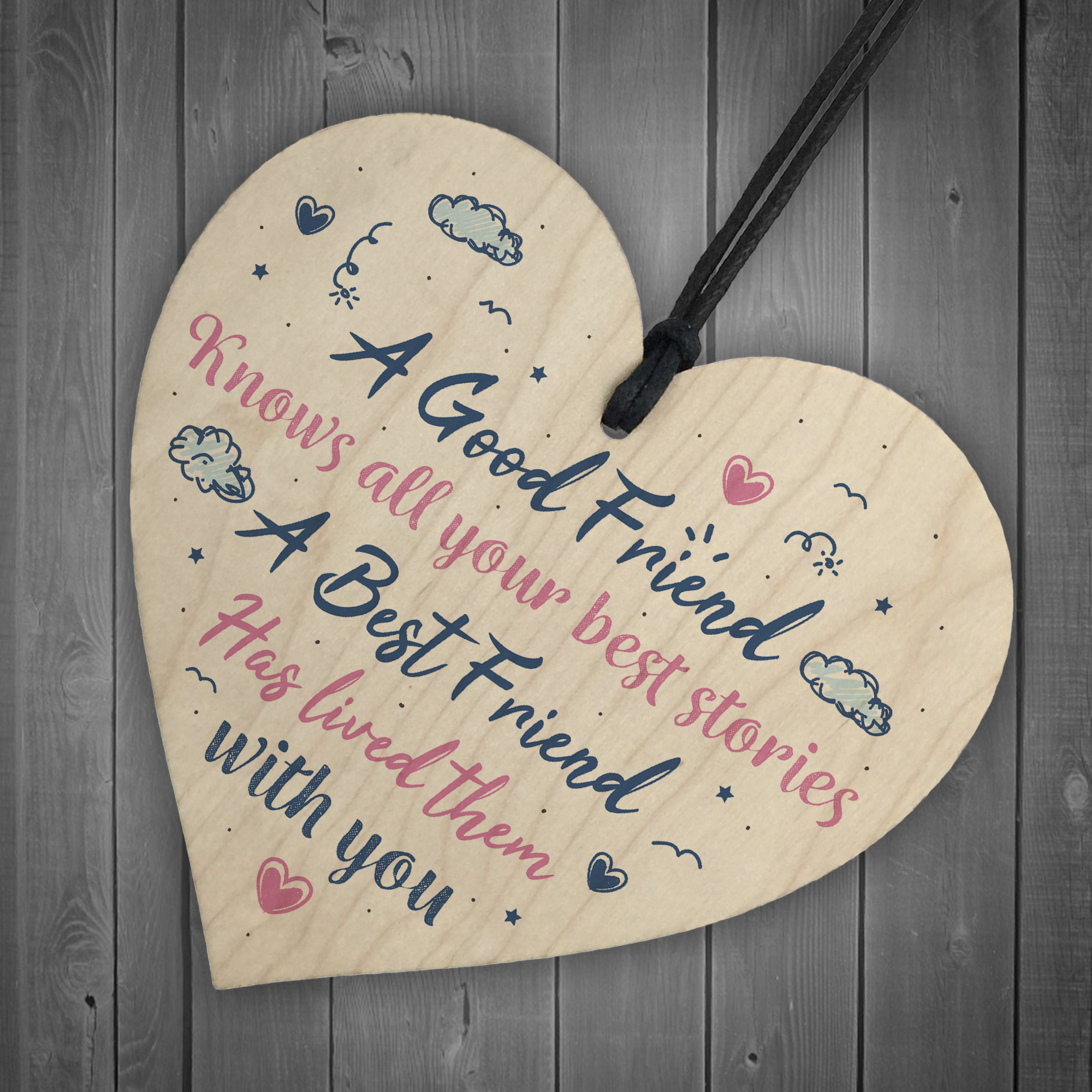 Best Friend Friendship Birthday T Handmade Wood Heart Plaque