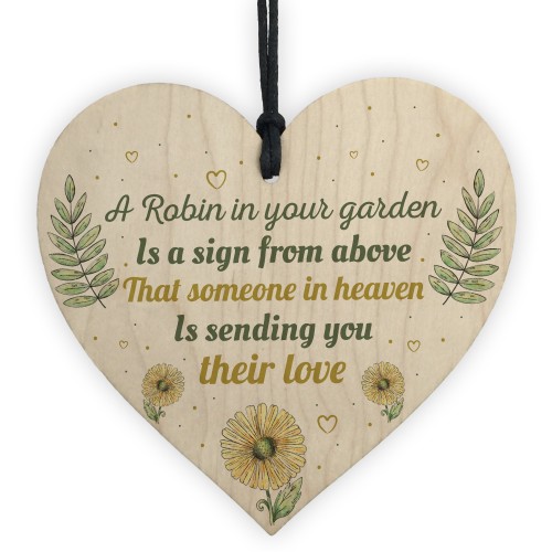 Robin Garden Memorial Grave Wood Heart Sign Rememberance