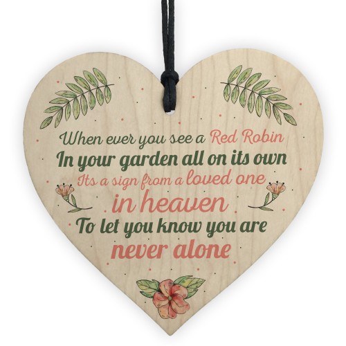 Robin Memorial Bereavement Garden Wood Heart Sign Plaque Gift