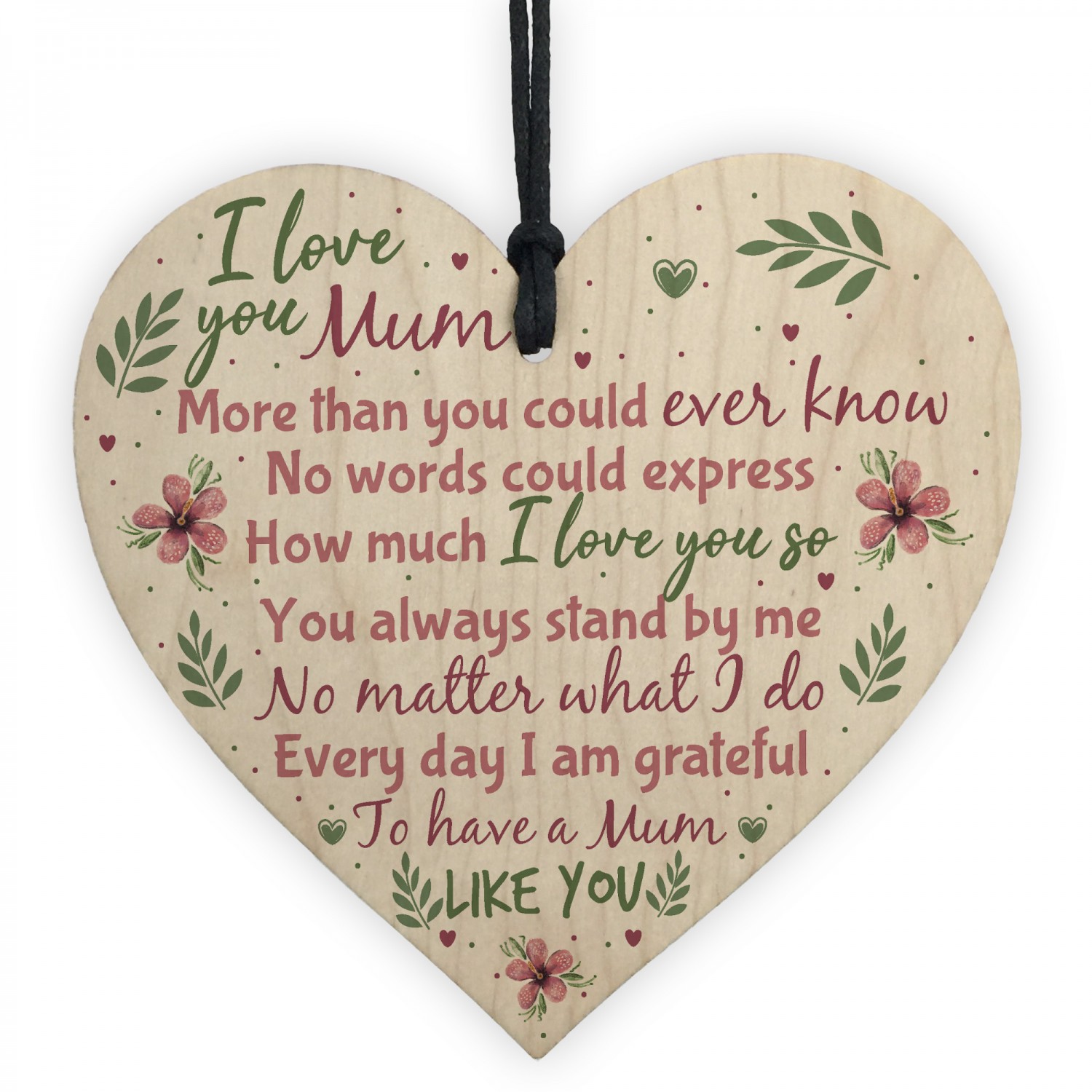 I Love You Mum Wooden Heart Cute Mum Mummy Thank You Gift