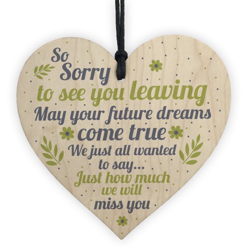 Colleague Leaving Gift Wood Heart Plaque Goodbye Gift Thank You