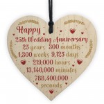 Happy 25th Wedding Anniversary Card Gift Heart Twenty Five Years