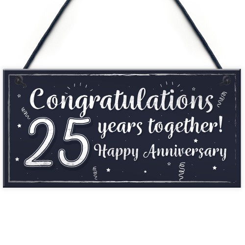 Congratulations 25th Wedding Anniversary Gift Plaque Silver 