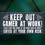Funny Sign Keep Out Gamer At Work Man Cave Door Wall Plaque