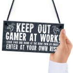 Funny Sign Keep Out Gamer At Work Man Cave Door Wall Plaque