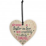 Birthday Sister In Law Gift Plaque Handmade Wooden Heart Sign 