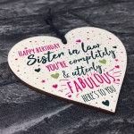 Birthday Sister In Law Gift Plaque Handmade Wooden Heart Sign 