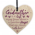 Thank You Godmother Wood Heart Godfather Godparent Gift 