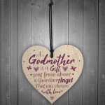 Thank You Godmother Wood Heart Godfather Godparent Gift 