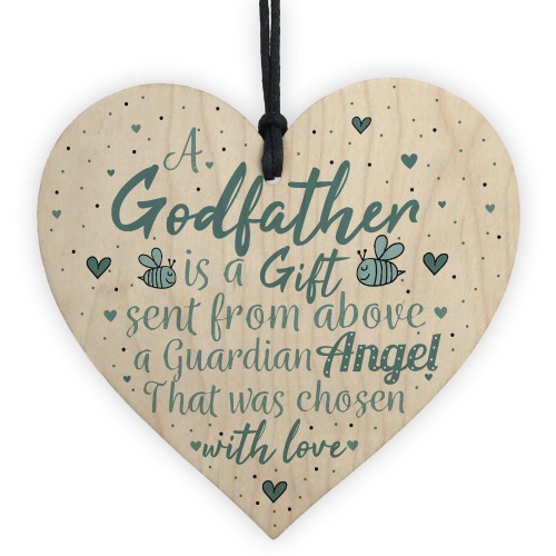 Thank You Godfather Wood Heart Godmother Godparent Gift