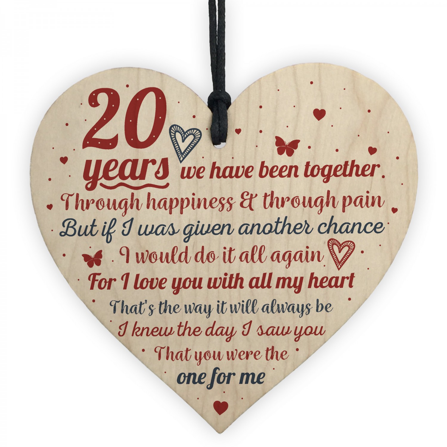 Anniversary 20th Wedding Engagement Wood Heart Plaque Gifts