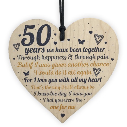 Anniversary 50th Wedding Engagement Wood Heart Plaque Gifts