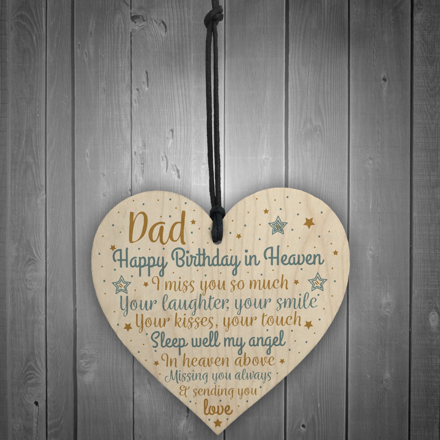 DAD Birthday Memorial Plaque Wood Heart Sign Grave Tribute Gift