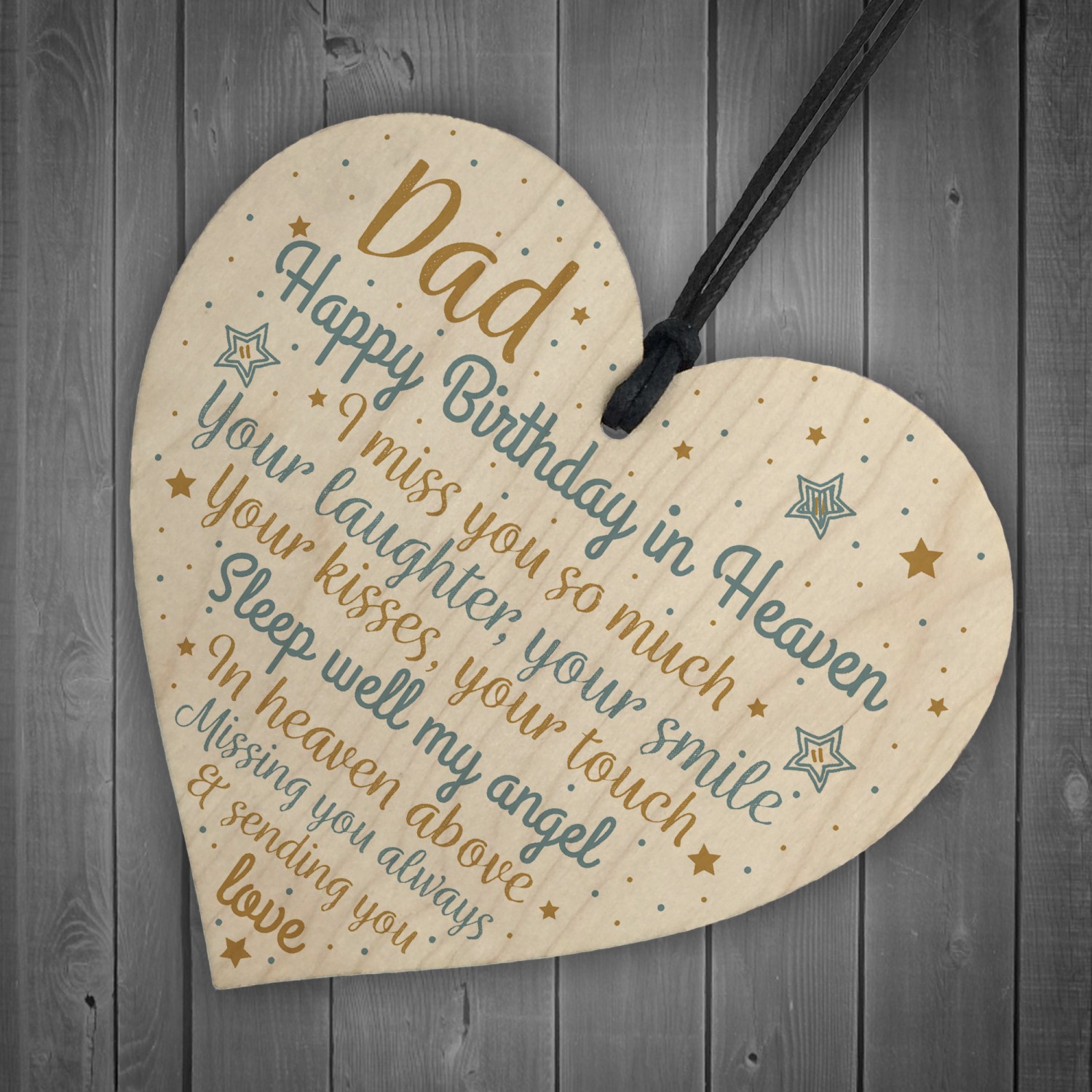 DAD Birthday Memorial Plaque Wood Heart Sign Grave Tribute Gift