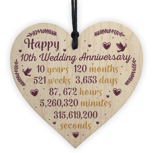 Handmade Wood Heart Plaque 10th Wedding Anniversary Gift For Her