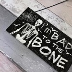 Funny Skull Sign Bad To The Bone Hanging Wall Door Plaque Sign