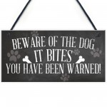 Funny Beware Of The Dog It Bites Dog Hanging Plaque Home Sign