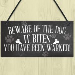 Funny Beware Of The Dog It Bites Dog Hanging Plaque Home Sign