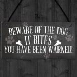 Funny Beware Of The Dog It Bites Dog Hanging Plaque Home Sign