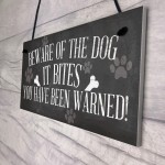 Funny Beware Of The Dog It Bites Dog Hanging Plaque Home Sign