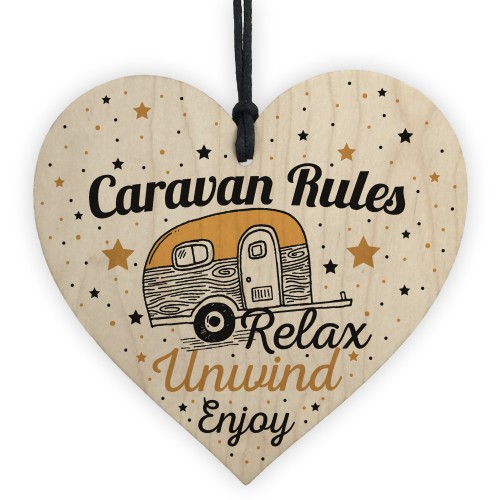 Hanging Funny Caravan Rules Sign Heart Plaque Welcome Sign