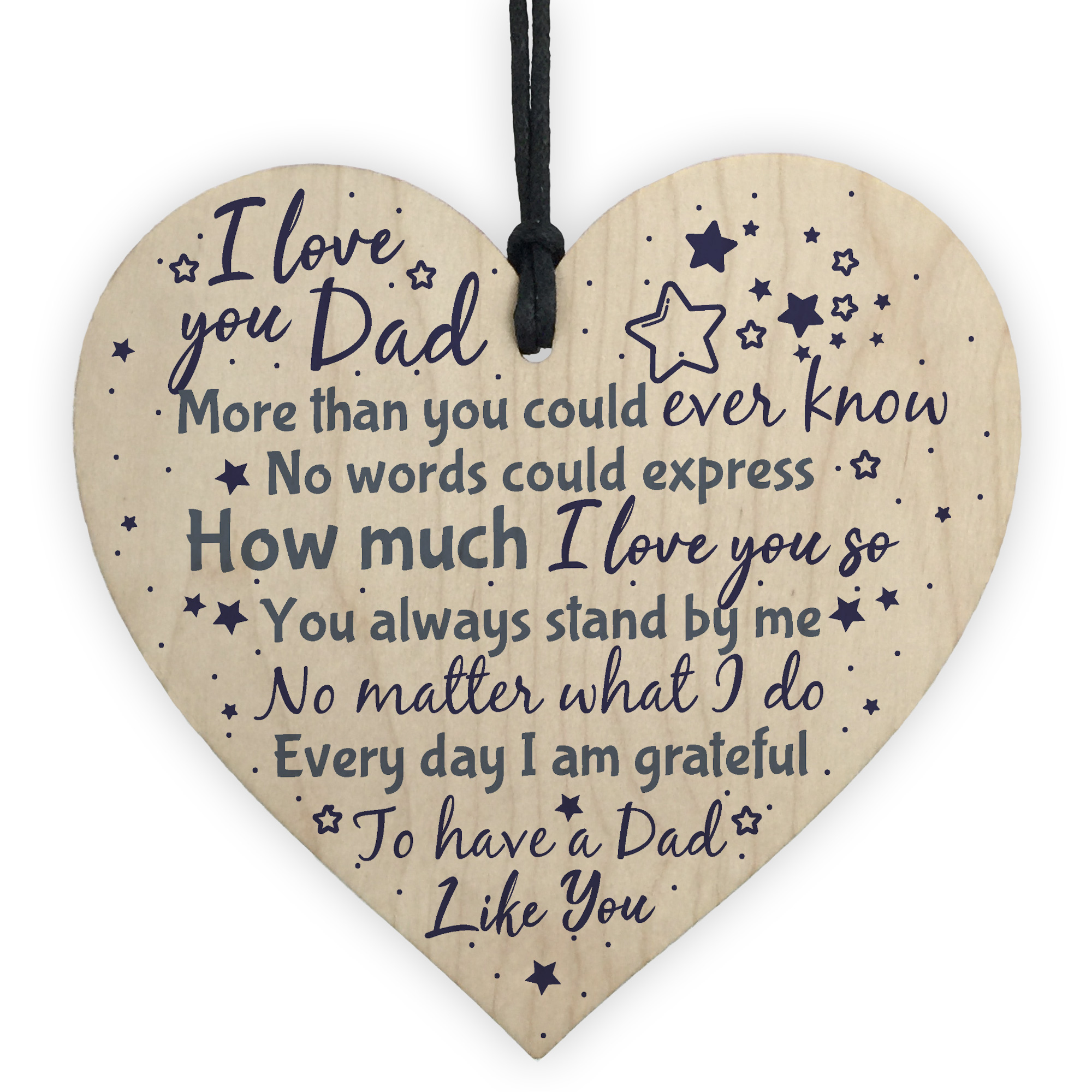 Love You DAD Daddy Wooden Heart Plaque Birthday Christmas Gift