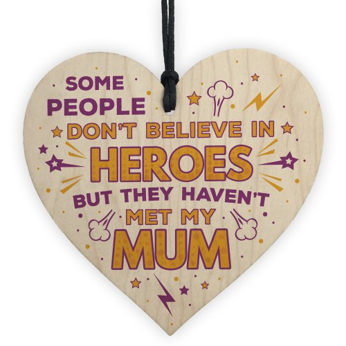 SUPERHERO Hero Mum Gift Wooden Heart Plaque Birthday Christmas