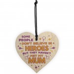 SUPERHERO Hero Mum Gift Wooden Heart Plaque Birthday Christmas