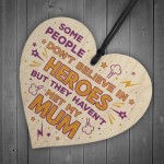 SUPERHERO Hero Mum Gift Wooden Heart Plaque Birthday Christmas