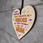 SUPERHERO Hero Mum Gift Wooden Heart Plaque Birthday Christmas