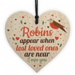 Robins Appear Wood Hanging Heart Memorial Christmas Tree Plaque