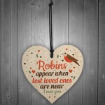 Robins Appear Wood Hanging Heart Memorial Christmas Tree Plaque