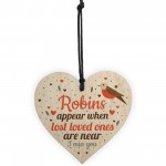 Robins Appear Wood Hanging Heart Memorial Christmas Tree Plaque