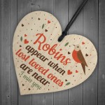 Robins Appear Wood Hanging Heart Memorial Christmas Tree Plaque