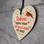 Robins Appear Wood Hanging Heart Memorial Christmas Tree Plaque