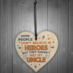 SUPERHERO UNCLE Birthday Christmas Gift Wooden Heart Plaque