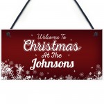 PERSONALISED Christmas Family Sign Hanging Welcome Plaque Gift