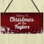 PERSONALISED Christmas Family Sign Hanging Welcome Plaque Gift