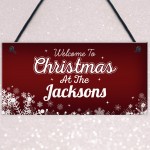 PERSONALISED Christmas Family Sign Hanging Welcome Plaque Gift