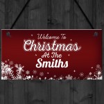 PERSONALISED Christmas Family Sign Hanging Welcome Plaque Gift